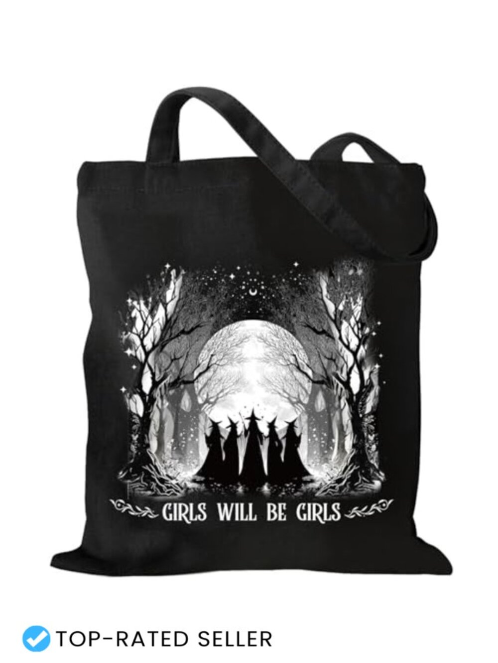 Witchy Gothic Cotton Tote Bag - Reusable Grocery Shopping Bag with Inner Pocket